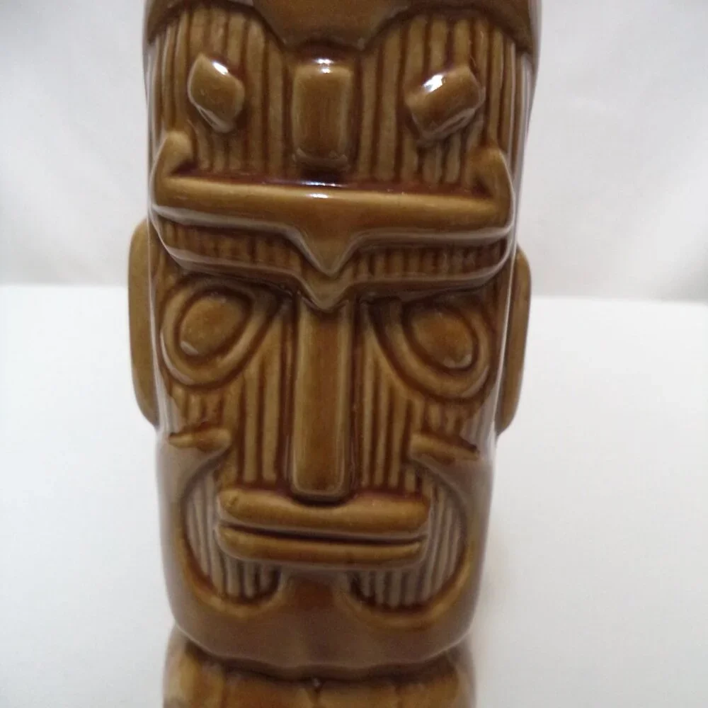 Vintage Otagiri Tiki Mug Cup straight lips Japan ceramic brown Full Body 6